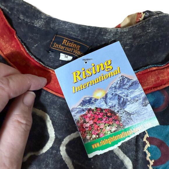 RISING INTERNATIONAL Dress Medium 3/4 Sleeve Boho Patchwork Embroidered Hippie - Picture 5 of 10